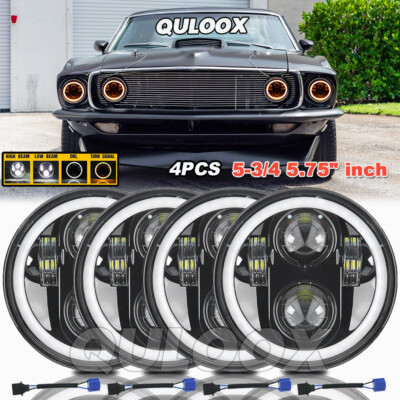 4Pcs 5.75'' 5-3/4'' LED Headlights Hi/Lo Start UP Halo DRL For Ford Mustang 1969