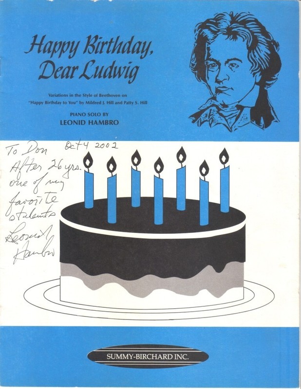Signed Autographed HAPPY BIRTHDAY, DEAR LUDWIG Sheet Music, Leonid Hambro, Piano