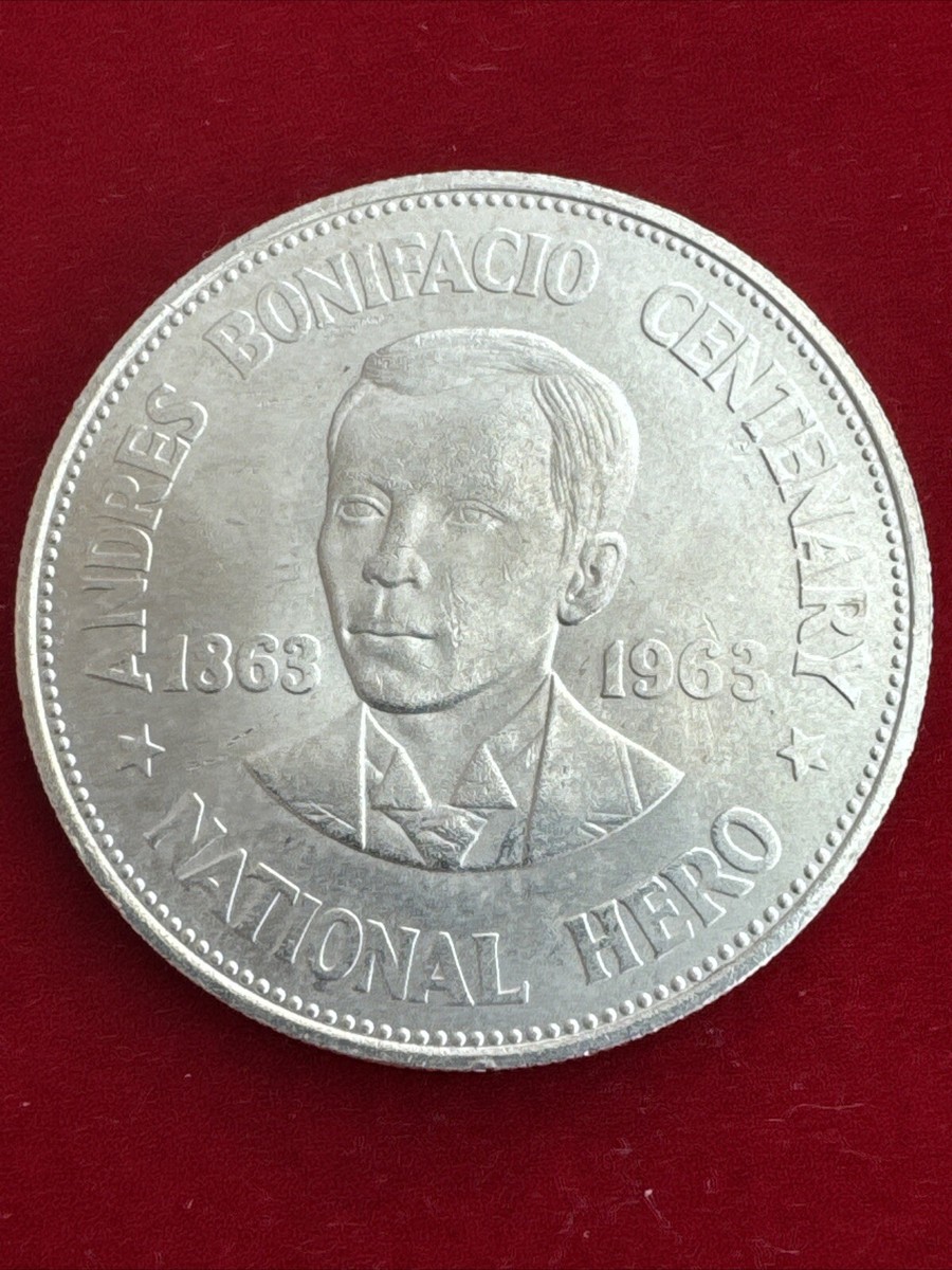 フィリピン　1963年　100周年　1ペソ　銀貨 PHILIPPINES 1963 Silver .900 coin 1 Peso. 100th Anniv. of Andres