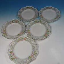 Saxe Dresden Meissen China - 5 Reticulated Floral Luncheon Plates - 9  inches