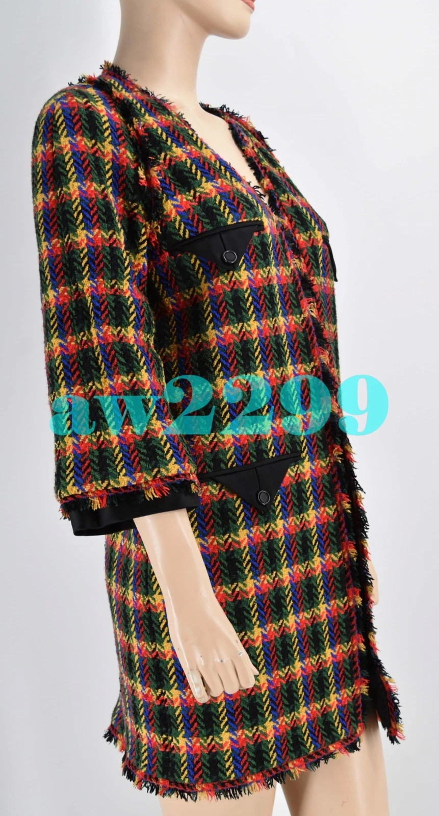 GIACCA DA PASSERELLA CHANEL 07A 2007 NUOVA RARA DA TROVARE FRANGE TRIM TWEED CAPPOTTO 42 40 NUOVO