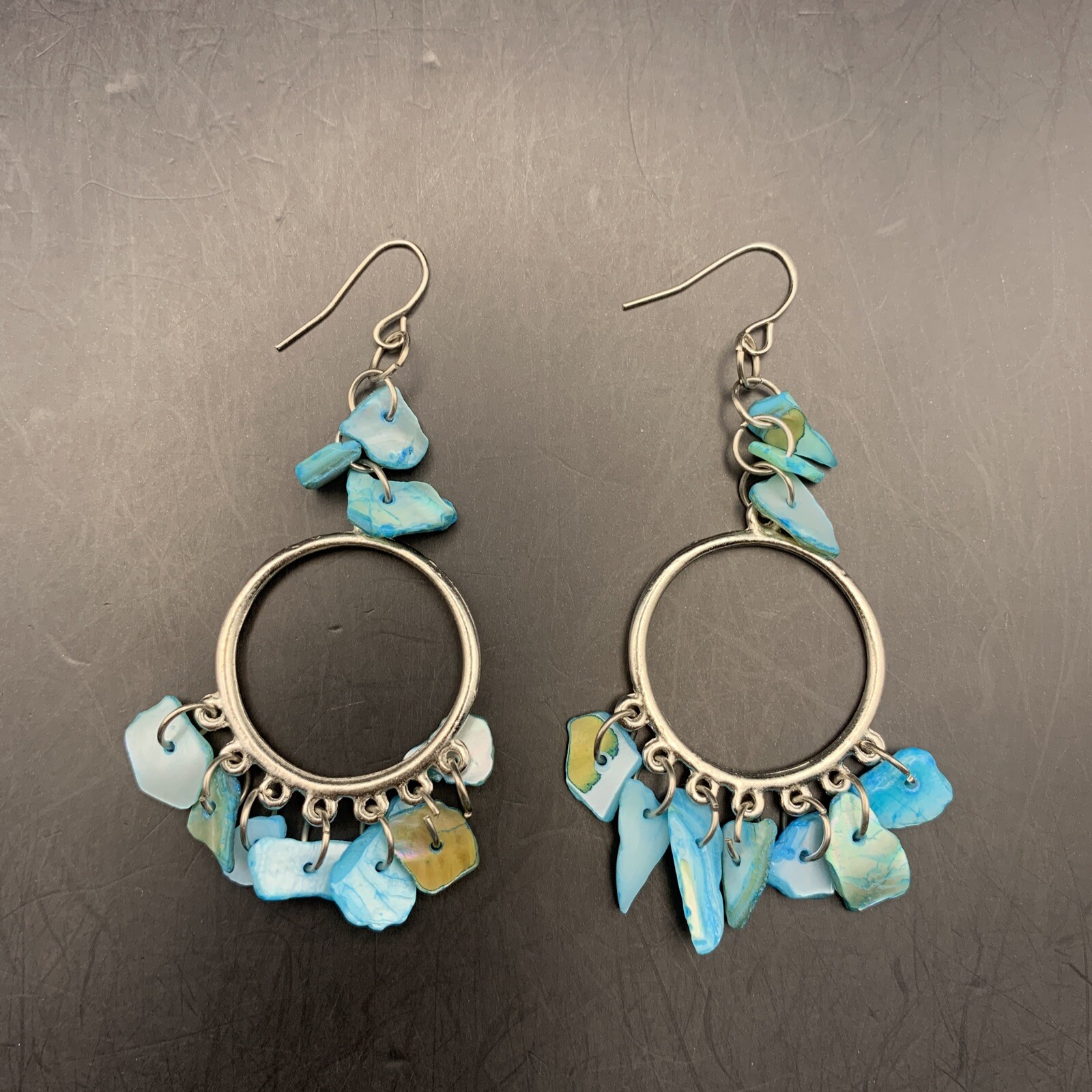 Blue Shell Chandelier Drop Dangle Hook Earrings B… - image 4