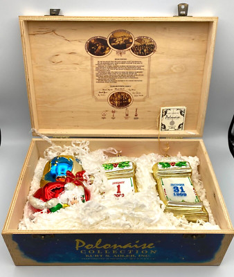 Kurt Adler Polanaise 2000 New Millennium Glass Christmas Ornaments Crate AP595