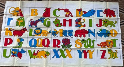 Danish Inka-Print Design Graphic Fabric Panel ABC Rare VTG Kids Denmark 55 x31 