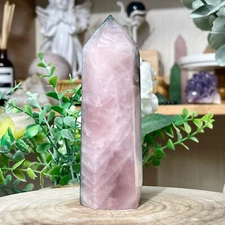 184G Natural Moss Agate+Pink Crystal Obelisk Quartz Crystal Tower Home De