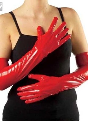 Paar Handschuhe Lang Lackiert Vinyl PVC Sexy Dessous Rot Billig für Frauen