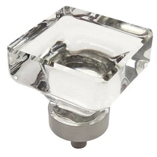 Cosmas Satin Nickel & Clear Glass Square Cabinet Knob #6377SN-C  