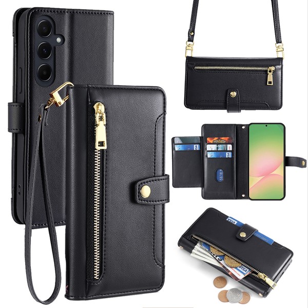 Handykette FüR Galaxy A36 / A56 Band HandyhüLle KartenfäCher Pu Leder Schwarz-image