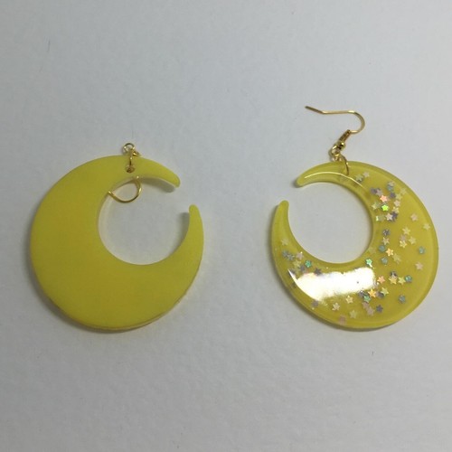 Large crescent moon earrings, Star Glitte , Acrylic Earrings - Picture 19 of 60