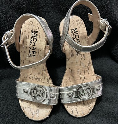 Michael Kors Toddlers Cork Wedge Cate BRI Sandals Silver Size 11