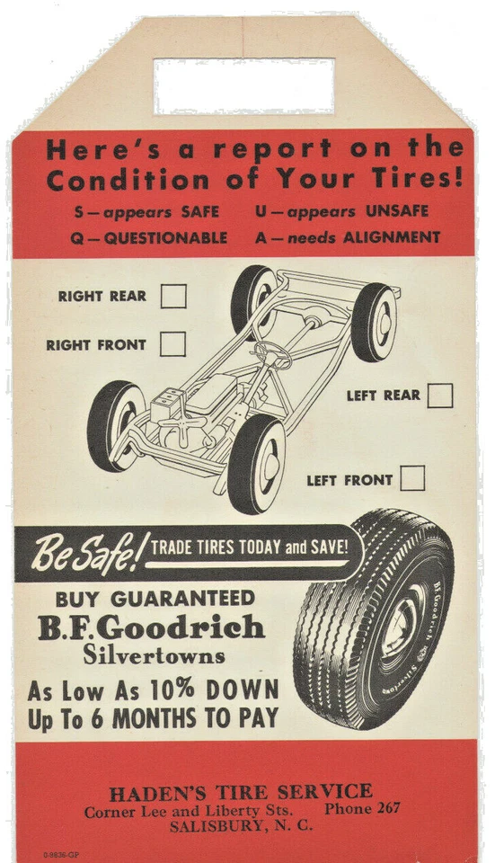 VINTAGE 1936 B F GOODRICH SILVERTOWNS TIRE ADVERTISEMENT! HUNG ON CAR DOORS!  - Image 2 of 3