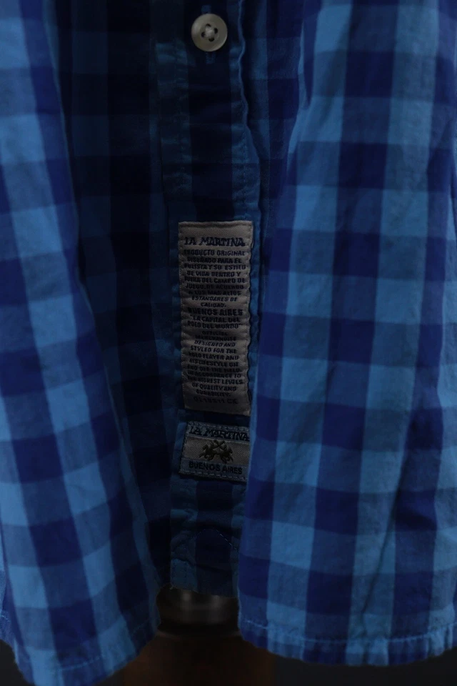 La Martina Blue Check Slim Saint Tropez Tournament Button Down Shirt Size XXL - Image 4 of 4