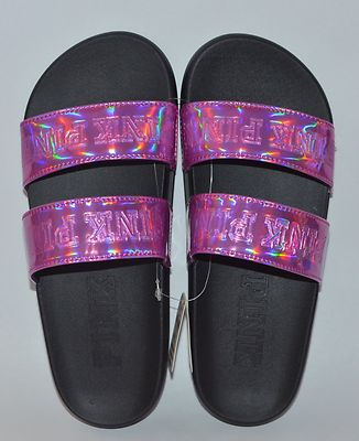 VICTORIA'S SECRET PINK METALLIC DOUBLE STRAP SLIDES FLIP FLOPS SANDALS  SMALL 5 6 | eBay UK