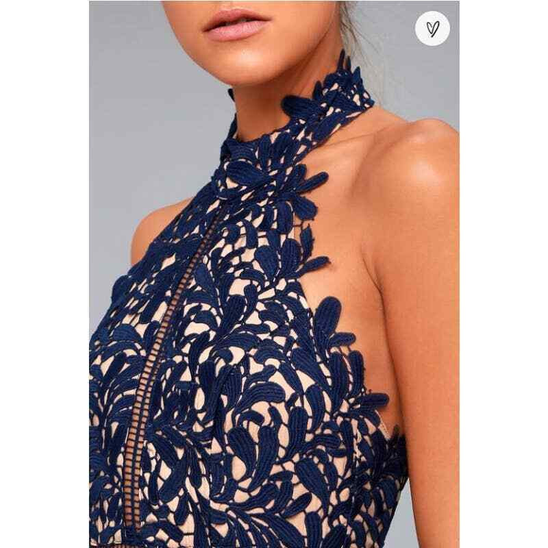 divine destiny navy blue lace midi dress Ocean Lace Long Sleeve Dress 6 / Ocean