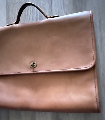 Vintage Coach British Tan Slim Leather Briefcase Portfolio Laptop