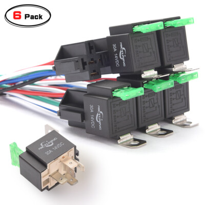 5 Pack 12V 30Amp 5-Pin SPDT Automotive Relay w/ Wires & Harness Socket Set