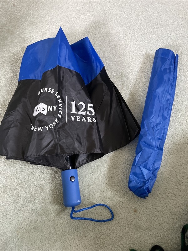 Royal Blue & Black Visiting Nurse Service Of Long Island Umbrella With Cover/New