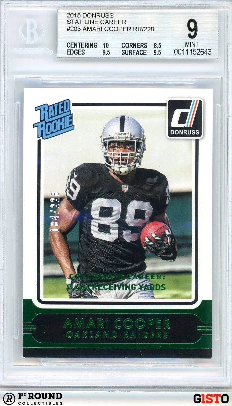 Amari Cooper Panini Donruss #203 Career Stat Line Green