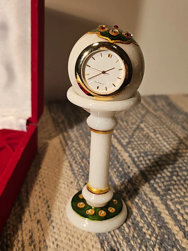 Reloj Pedestal de Mesa Decorativo Pintado a Mano Mármol Blanco Bola Batería Nueva Foto 2 de 4