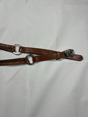 Vintage Versace Belt Bohoo Leather Rivets 90s Y2K Medusa Size 85 Italy