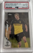 Topps 2019-20 Chrome UCL Erling Haaland #74 Borussia Dortmund PSA 10 Rookie Card. rookie card picture