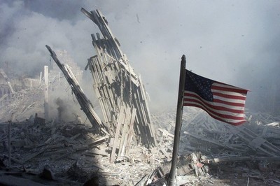9/11 World Trade Center Ground Zero American Flag Photo Reprint