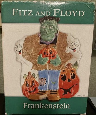 Frankenstein Fitz And Floyd Hand Painted Canapé Plate Halloween Treat Dish