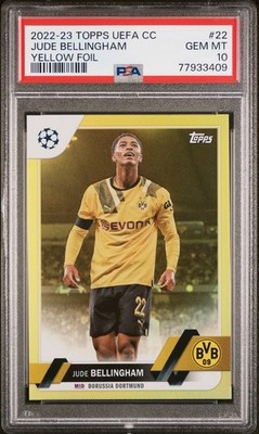 JUDE BELLINGHAM Color Match 2022-23 Topps UCC Yellow Foil /299 PSA 10 POP 9