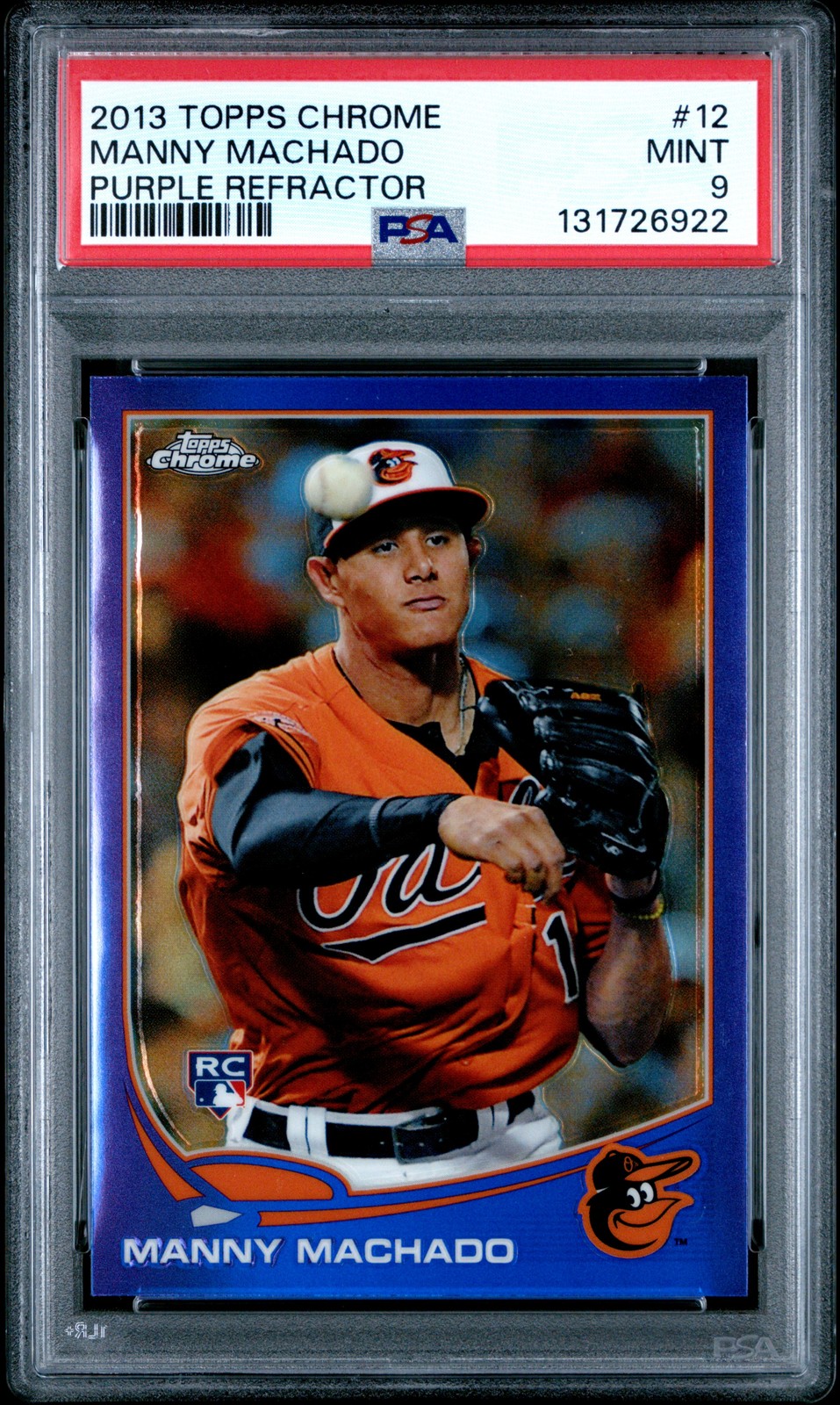 2013 TOPPS CHROME PURPLE REFRACTOR #12 MANNY MACHADO ROOKIE RC PSA 9