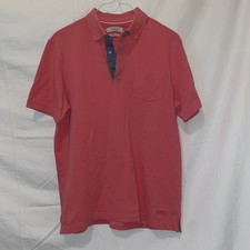 Bugatti Mens Non Iron Premium Cotton Polo Shirt Pink Short Sleeve L Logo
