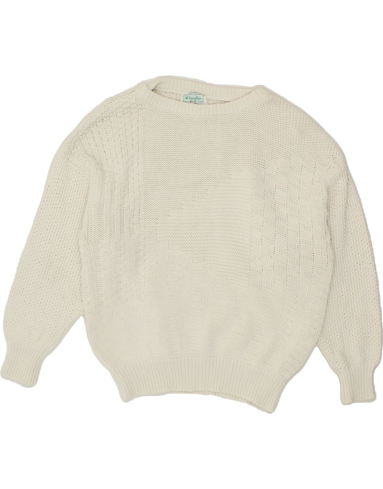 BENETTON Womens Boat Neck Jumper Sweater UK 16 Large White Cotton CC06