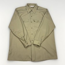 Vintage Dickies USA Made Work Shirt Tan Khaki Long Sleeve 17-17.5 35 XL