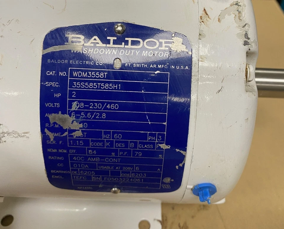 BALDOR WDM3558T WASHDOWN MOTOR 2HP 3PH 1740 RPM 208-230/460V MISSING COVER - Image 4 of 4