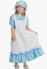 Prairie Dress Pioneer Costume for Girls W Bonnet Colonial Set Medium Blue 3-4 T