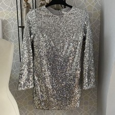H&M Silver Sequin A-Line Shift Long Sleeved Dress Size S BNWT Christmas Party 