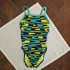 Speedo Girls Youth 28 One Piece Swimsuit Sz 12 Disco Boom Flyback Team Training