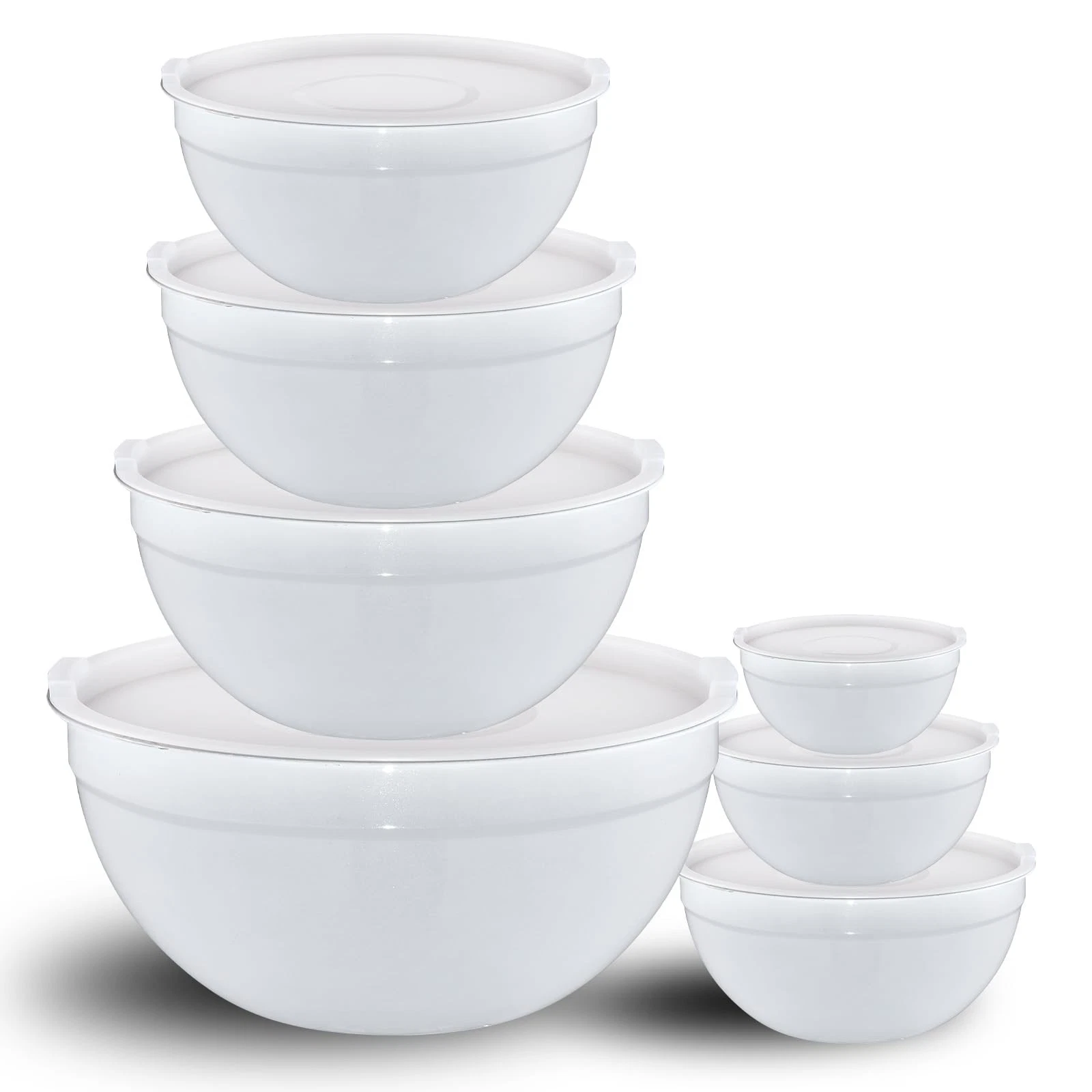 White Mixing Bowls with Lids Set of 7, Stainless Steel Nesting Bowl with Khak...