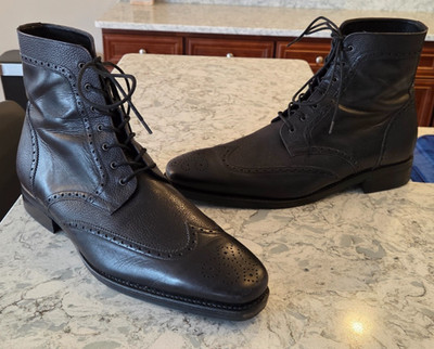 Men's Thursday Wingtip Boots Black Leather Brogue Dress Lace Up Office Size 13.5