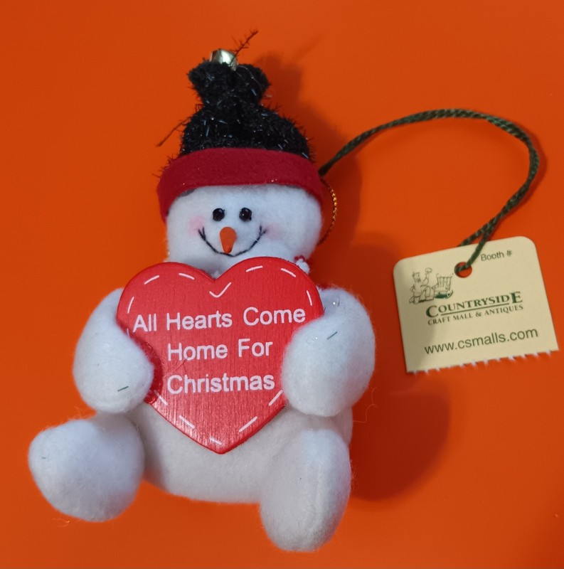 All Hearts Come Home For Christmas Snowman Ornament NWT