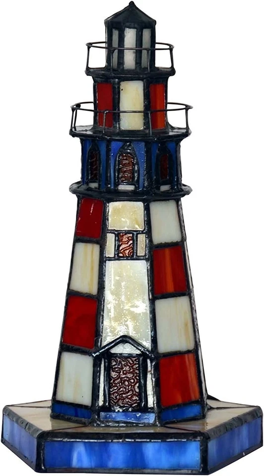 L11005 Lighthouse Tiffany Style Stained Glass Accent Table Lamp Night Light for - Image 3 of 4