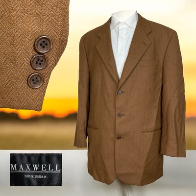 Maxwell Birmingham Sport Coat Mens 44L Rust Brown Alpaca Three Buttons