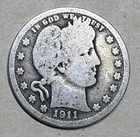 1911 Philadelphia Mint Barber Quarter - 90% Silver - FREE SHIPPING!