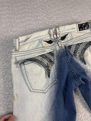 #ad #ad Robin#x27;s Jean Jeans Mens 38x36 Blue Straight Rhinestone Studded Denim Embellished $199.99