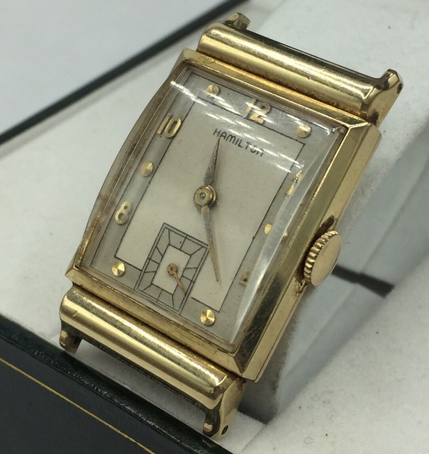 Hamilton Mens 14K Gold Tank Style Watch Hand Wind eBay