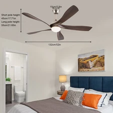 52 Inch Ceiling Fan with Light & Remote 6-Speed Modern Ceiling Fan for Indoor 