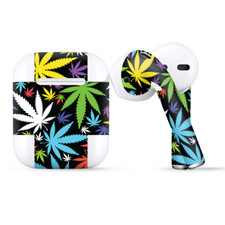 Skins Wraps compatible for Apple Airpods Colorful Weed Leaves Leaf