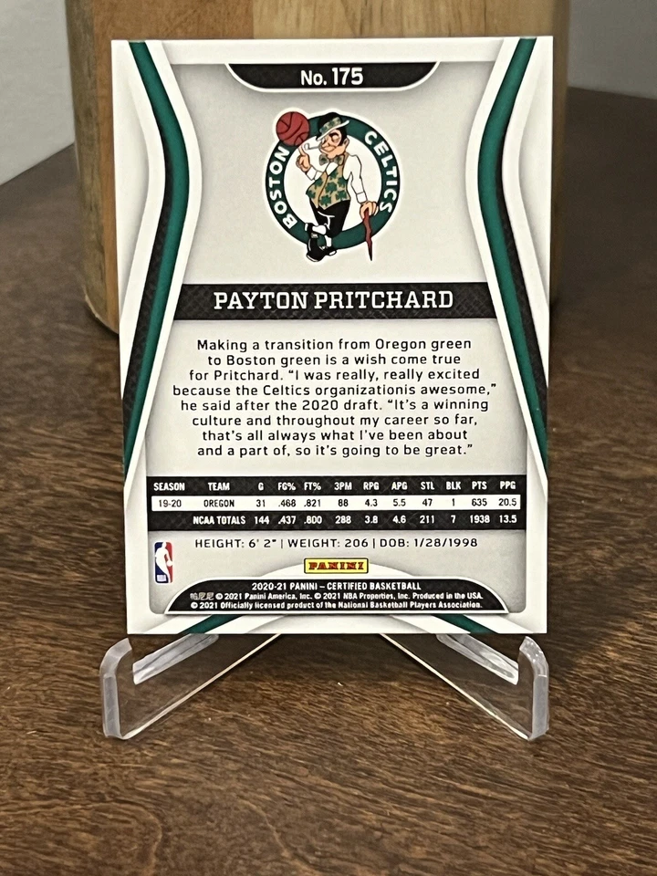 20-21 Panini Certified Payton Pritchard Rookie Card Boston Celtics #175 PRISTINE - Image 2 of 2