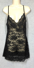 Victoria Secret Lingerie Chemise Slip Dress L Black Lace Mesh Playful Coquette