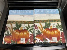 2 lot Harvest Fabric Tablecloth Pumpkin Thanksgiving 60" x 102" Oblong  60"x84