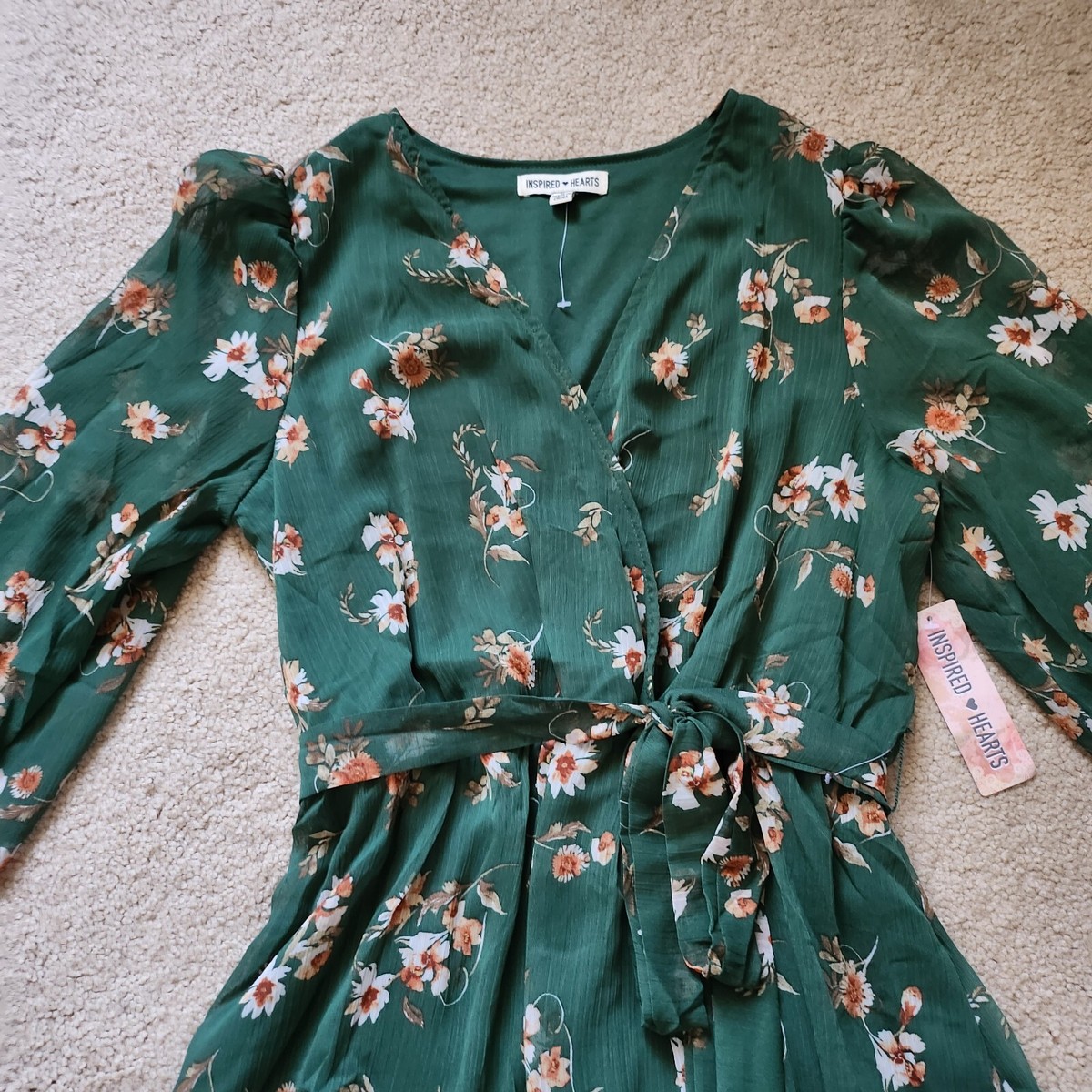 Inspired Hearts Green Floral Ruffle Dress